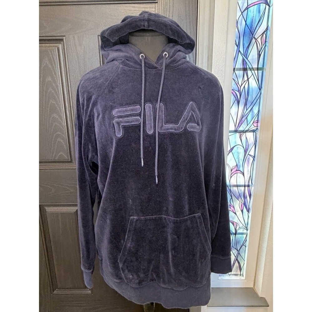 Men’s Navy Velour Track Hoodie Fila Black label Size XL